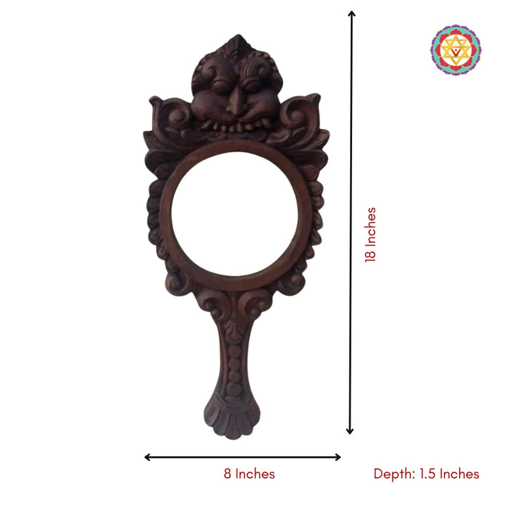 Handcarved mahogany wall mirror with Yali design