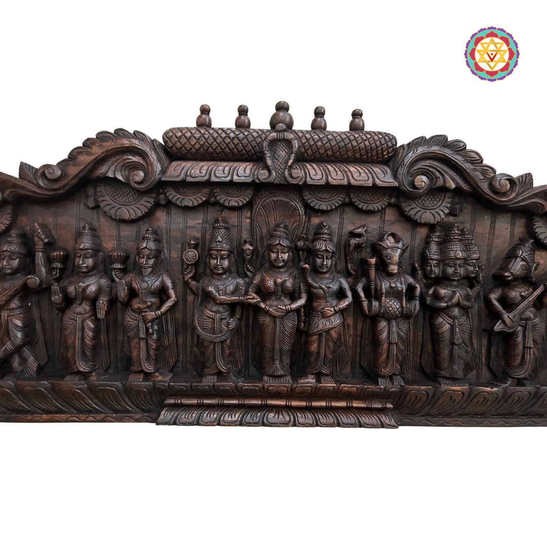 Close-up of Vishnu, Parvati, and Shiva wedding scene