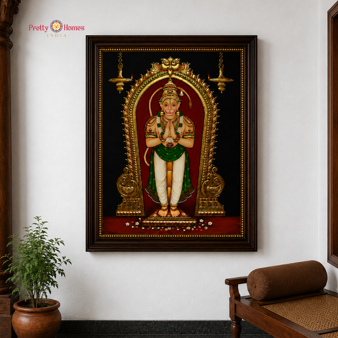 Intricate Vintage Prabhavali Design Lord Hanuman Tanjore
