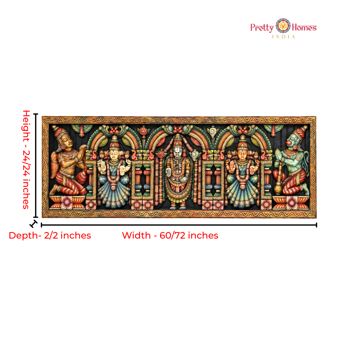 Hand-Carved Balaji with Lakshmi, Padmavati, Garuda & Hanuman Panel