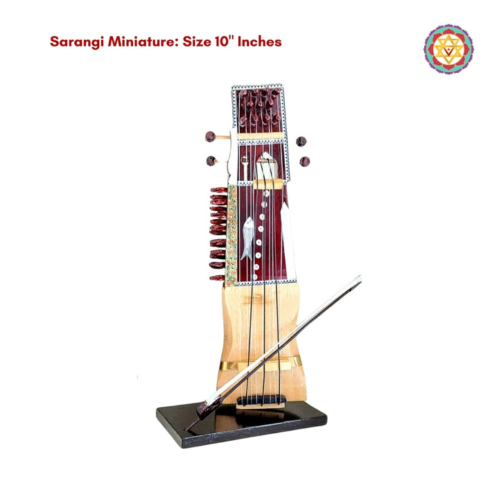 handcrafted 10 inch wooden sarangi mini instrument for display and gifting