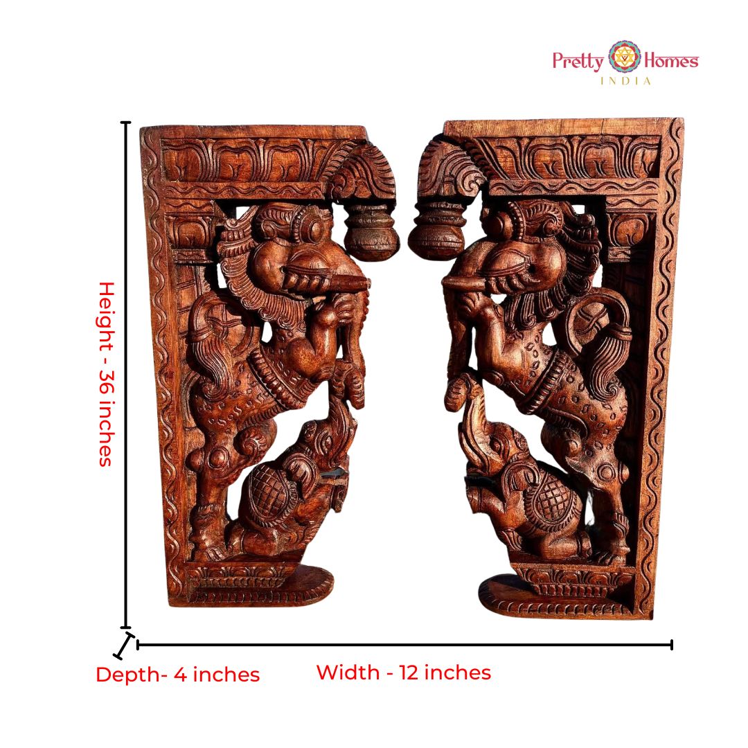 Handcarved Traditional Yali (Yazi) with Elephant Bracket (single)