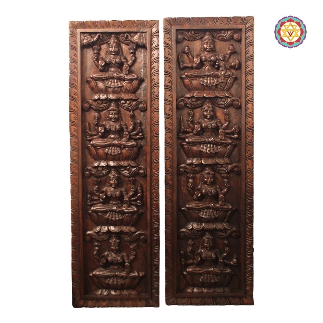 vertical ashtalakshmi panel close up of carved goddess figures