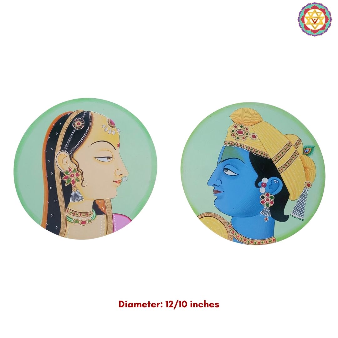 radha krishna pichwai plates devotional handpainted artwork