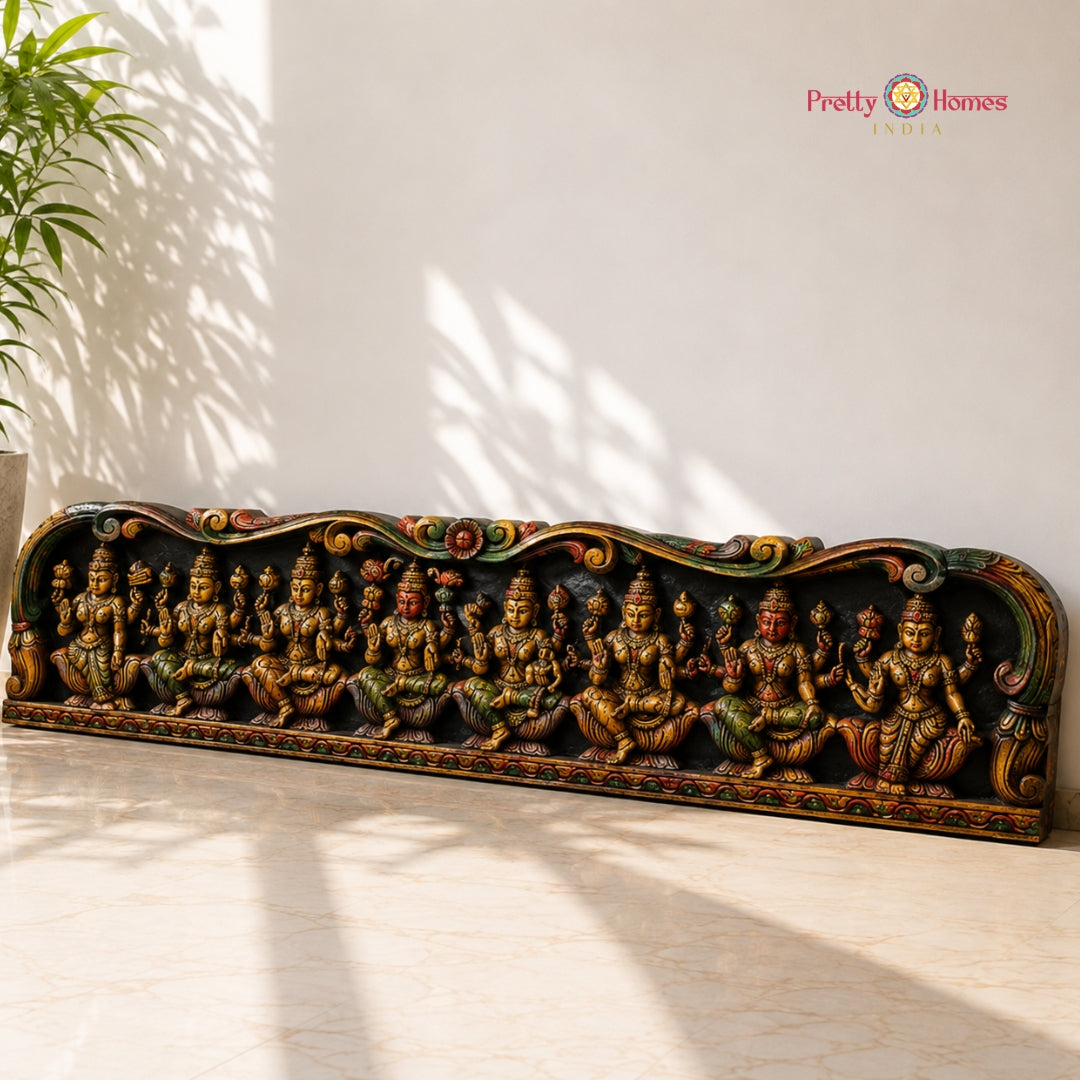 48-Inch Multicolour Handcarved Ashtalakshmi Horizontal Panel for Statement Walls