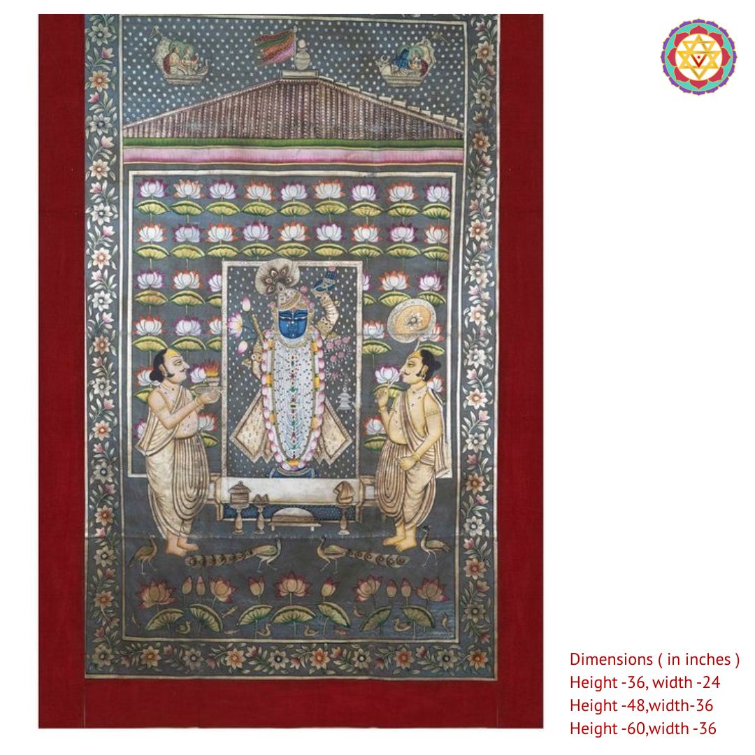 Craftsmanship closeup of vintage Dan Utsav Pichwai painting