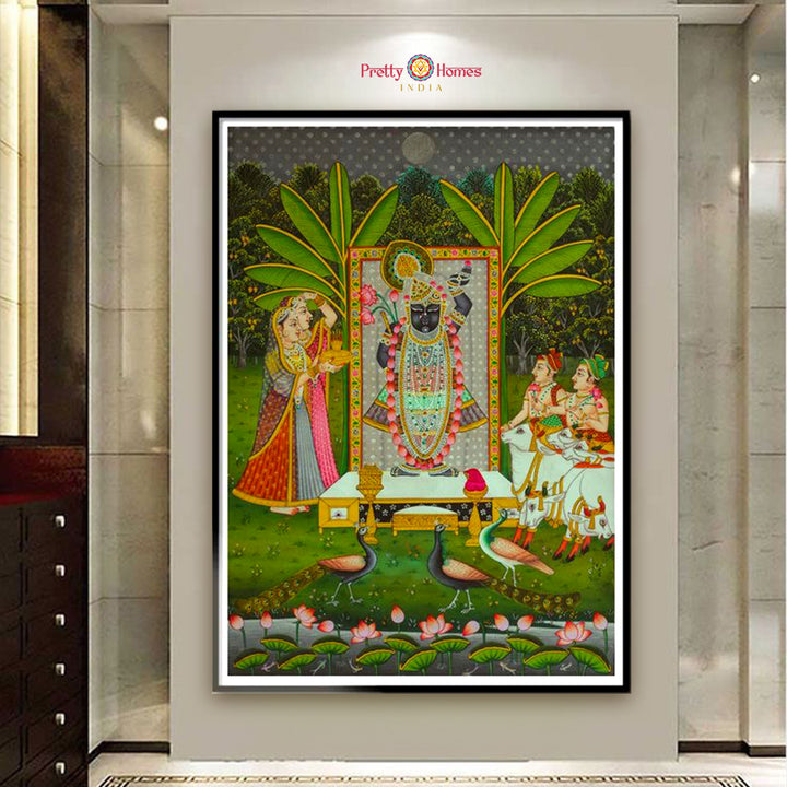 Shrinathji Darshan during Sandhya Aarti — Handpainted Pichwai for Sacred & Heritage Interiors