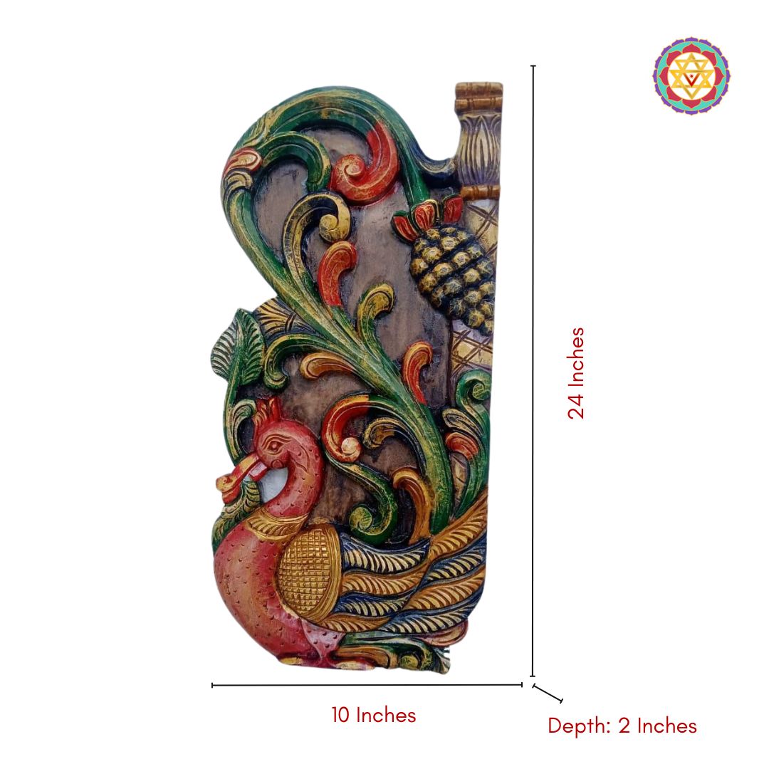 Dimensions of peacock Annam wood panel – 24x10 inches