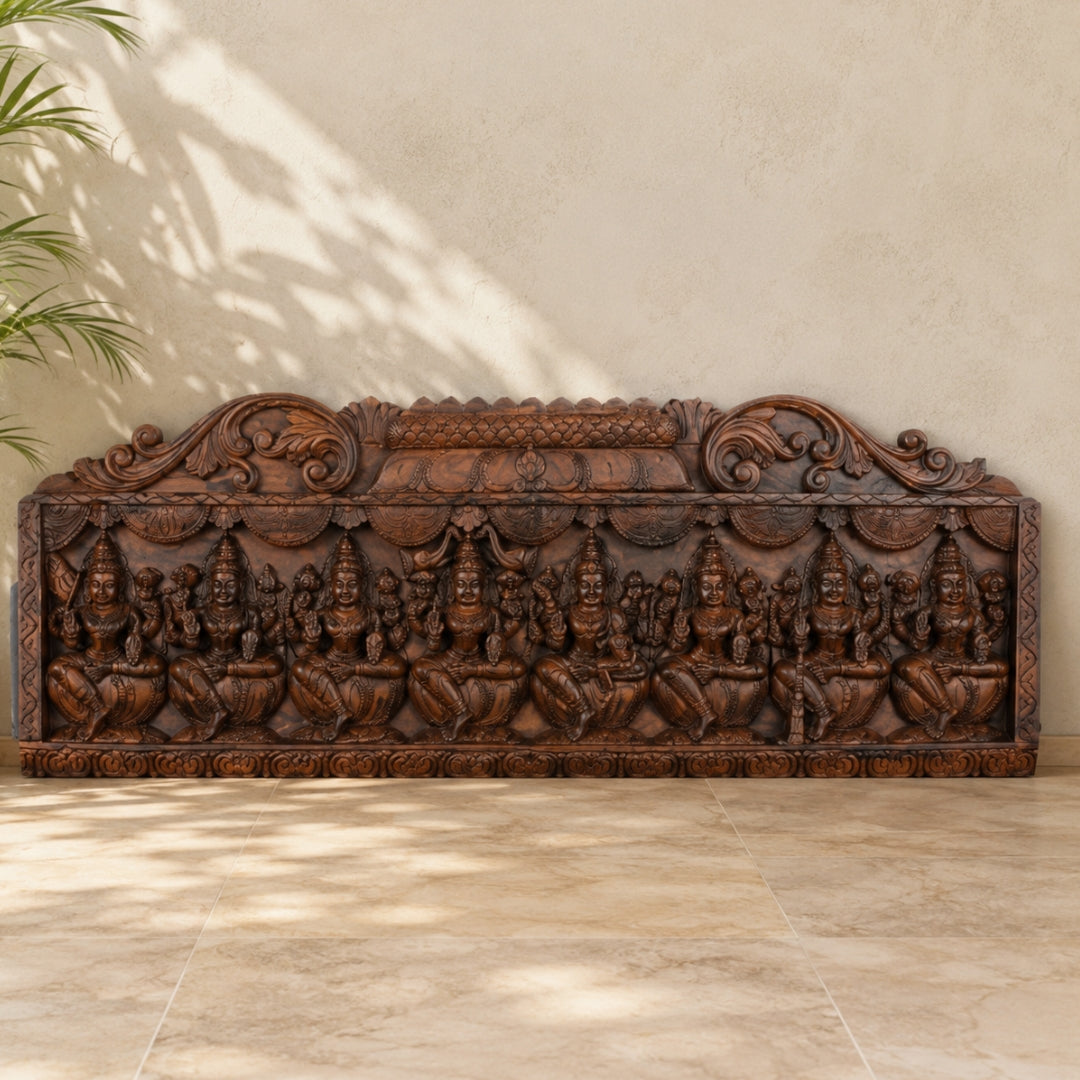 Gopuram Astalaxmi Wood Panel — Eight Forms of Goddess Lakshmi