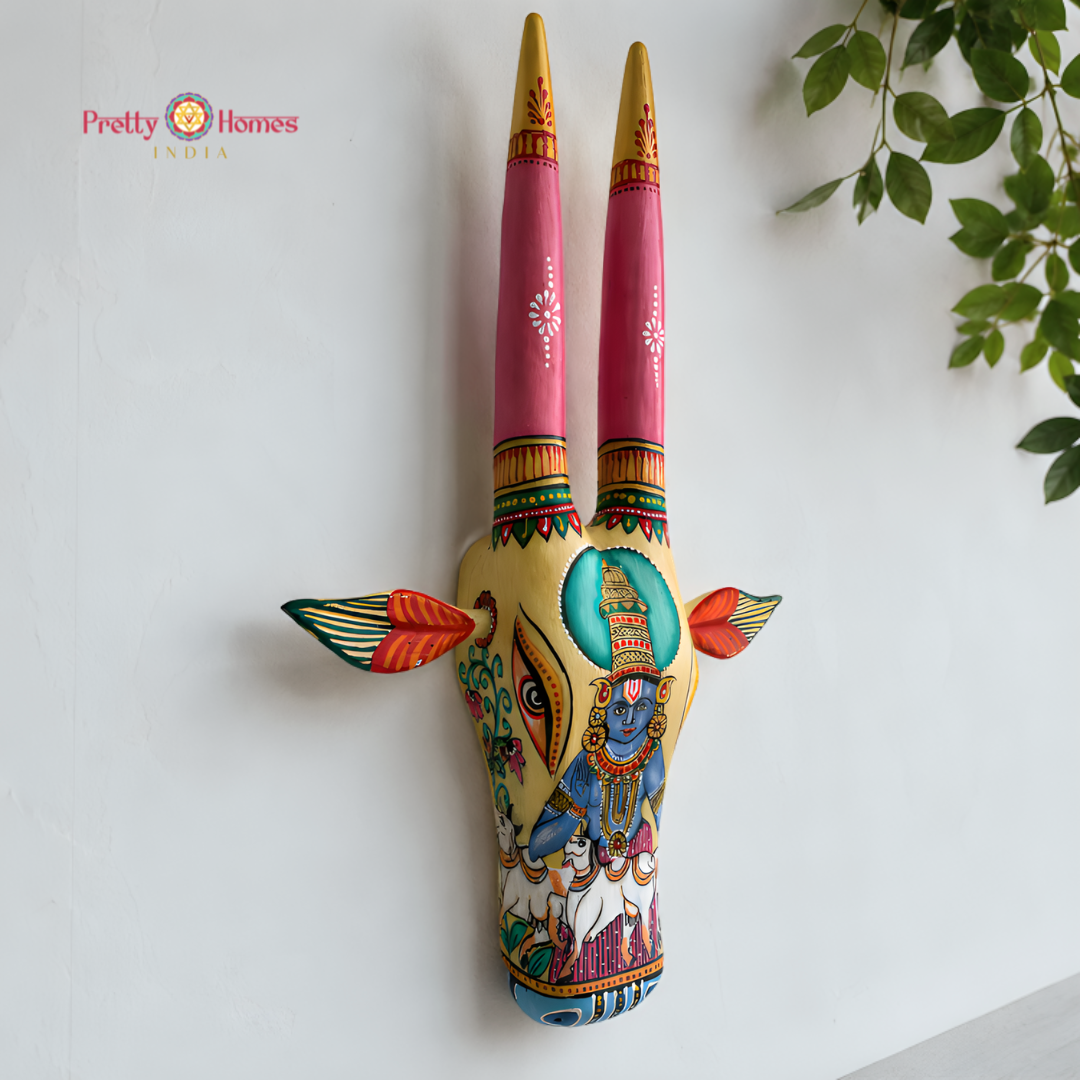 Aesthetic Hand-Painted Cow Head with Lord Balaji & Cows