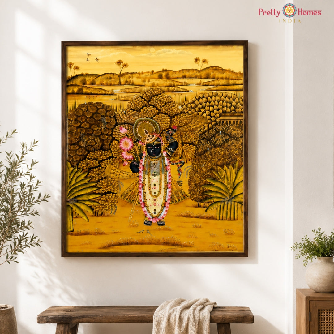 Hand-Painted Golden Pichwai – Shrinathji Darshan
