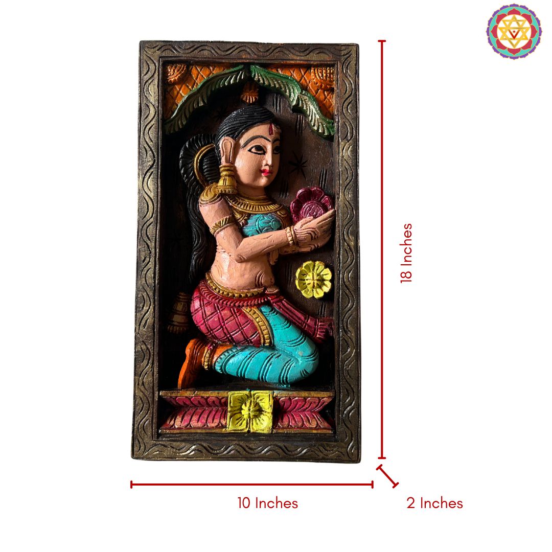 colourful vertical woodcarved Deepalaxmi /deeplaxmi wall frames-set of 2
