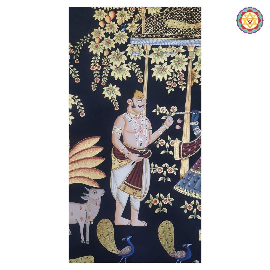 Horizontal Handpainted Pichwai – Musical Gopikas with Worshippers