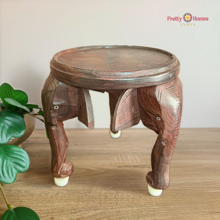 Artisan-Made Wooden Elephant Stool – Multipurpose