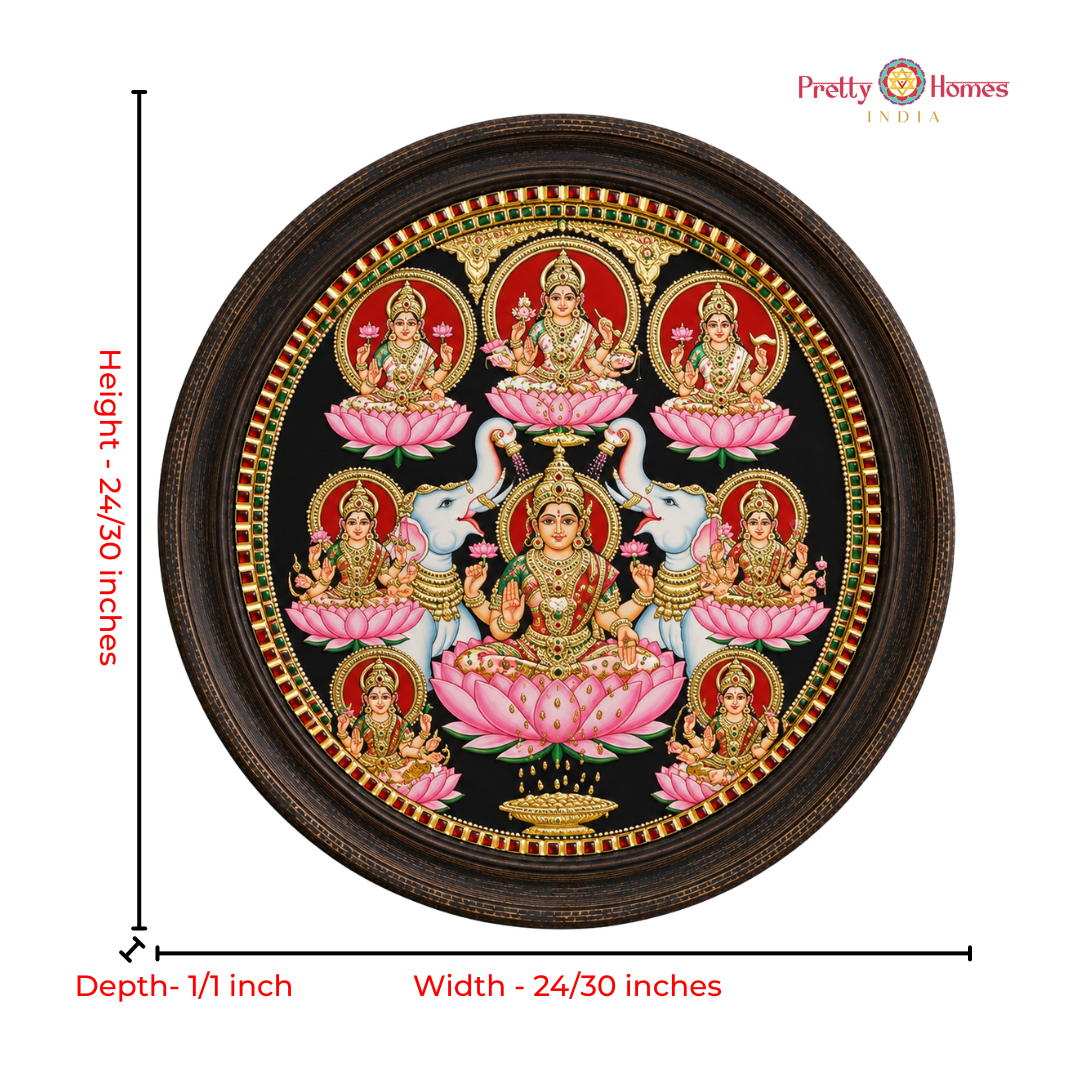 Round Ashtalakshmi – 22K Gold Tanjore Painting