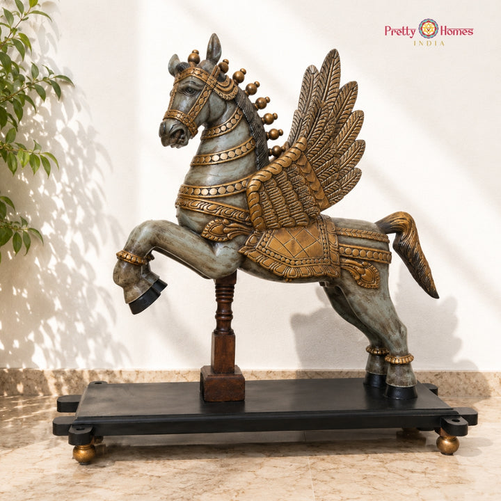 Vintage Multicolour Winged Galloping Horse on Stand
