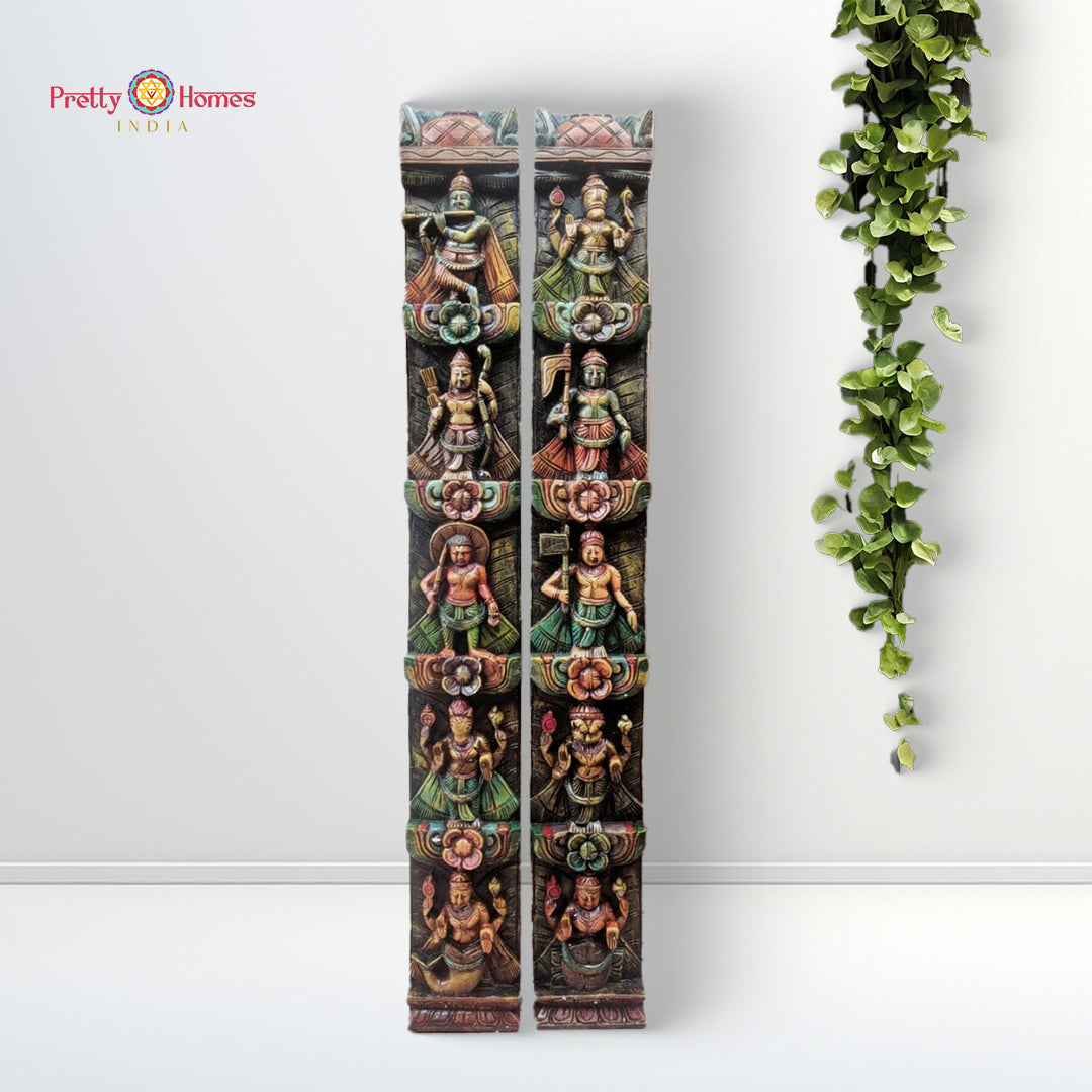 traditional dashavatar wooden carving for temple or entrance decor