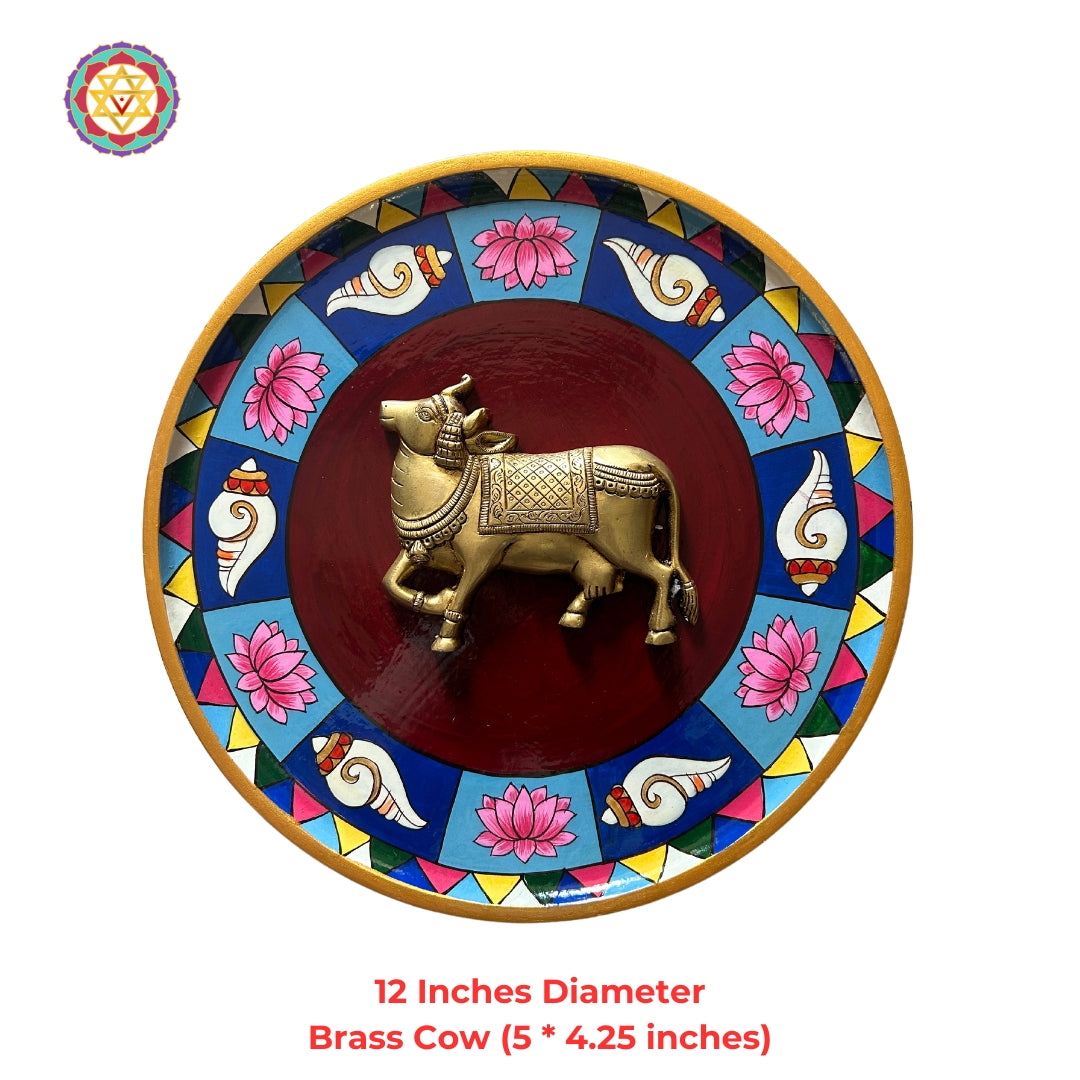 Brass cow on handpainted frame - (Set Of 2)