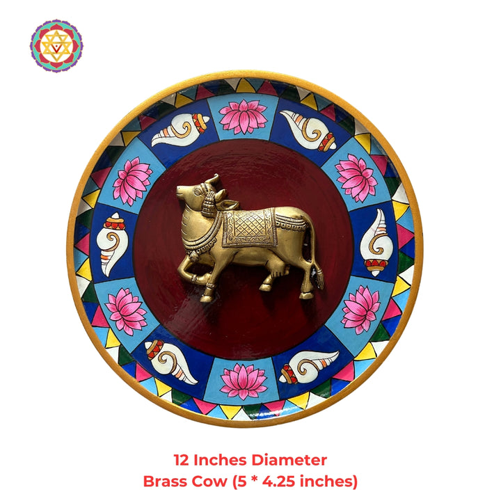 Brass cow on handpainted frame - (Left Facing)