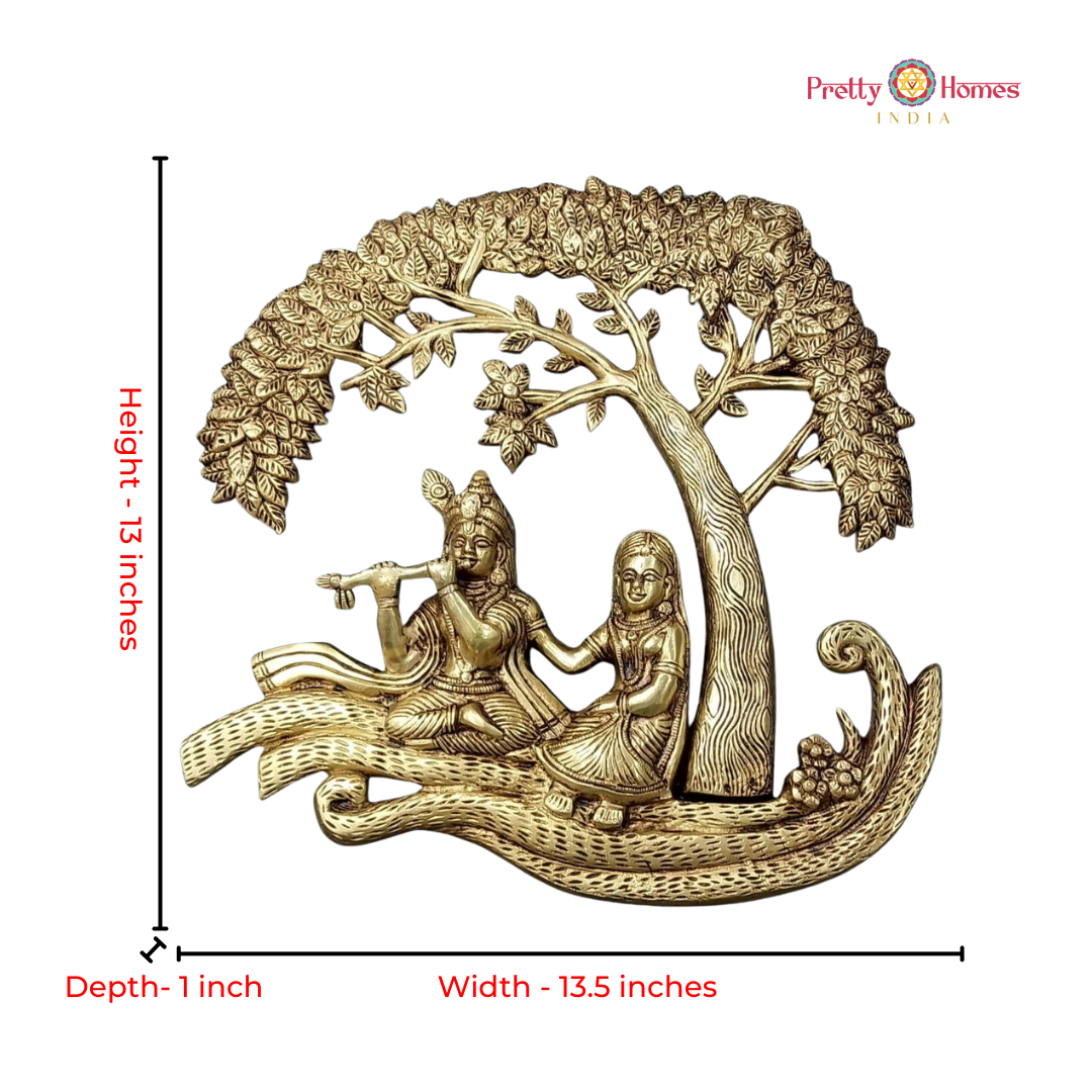 Brass Radha Krishna Under the Tree Wall Hanging