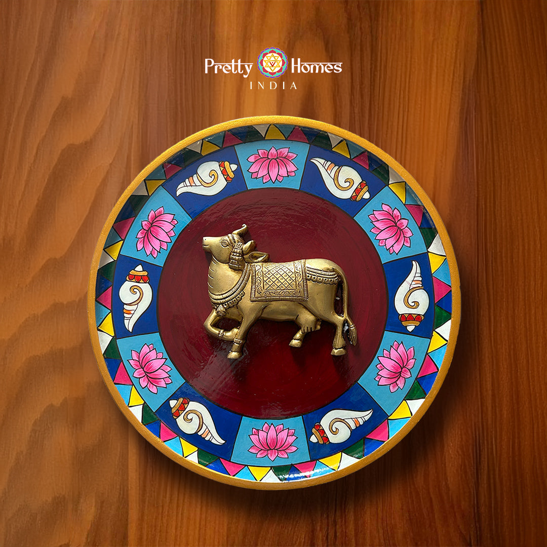 Brass cow on handpainted frame - (Left Facing)