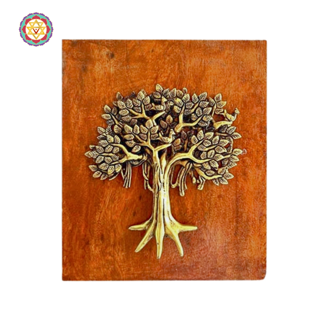 Brass Tree of Life Wall Hanging, Framed on wood.