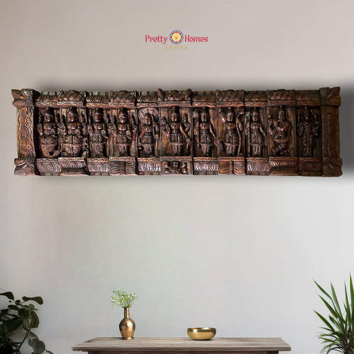 Dasavtar — Vintage-Style Handcarved Wooden Panel for Heritage Interiors