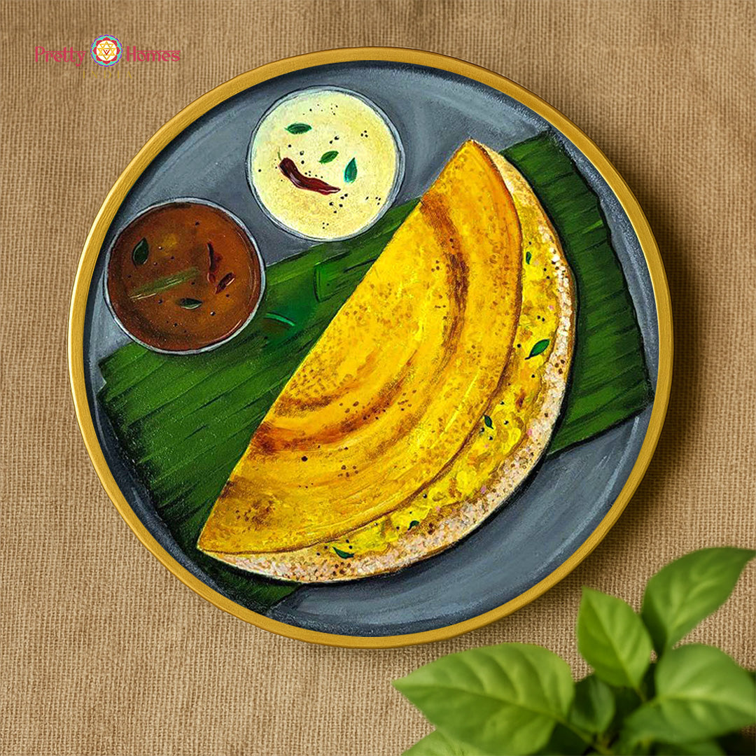 hand-painted dosa wall plate inspired by south indian food