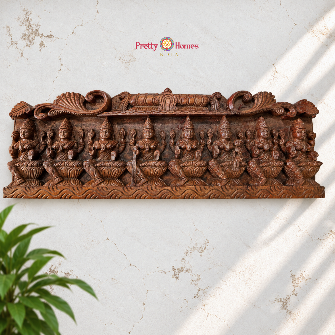 Intricately Carved Gopuram Style Ashta Lakshmi Panel