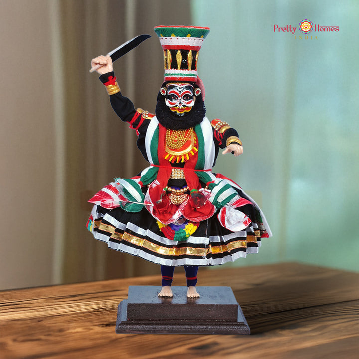 Kathakali Figurine - Handmade Traditional Decorative Wooden miniature Kathakali Doll (Kari Vesham)