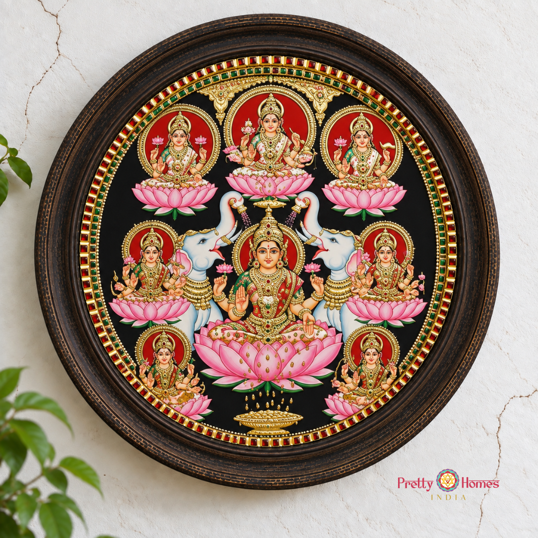 Round Ashtalakshmi – 22K Gold Tanjore Painting