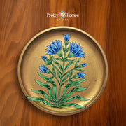 Hand-Painted Indian Floral Wall Plate Pichwai Design Blue Bells