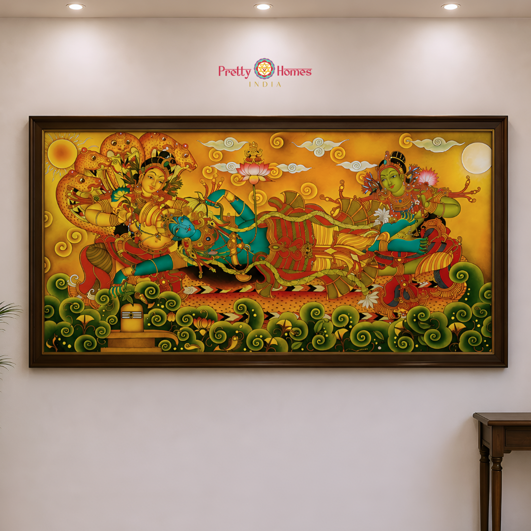 Kerela mural handpainting -Cosmic Vishnu – Anantashayanam