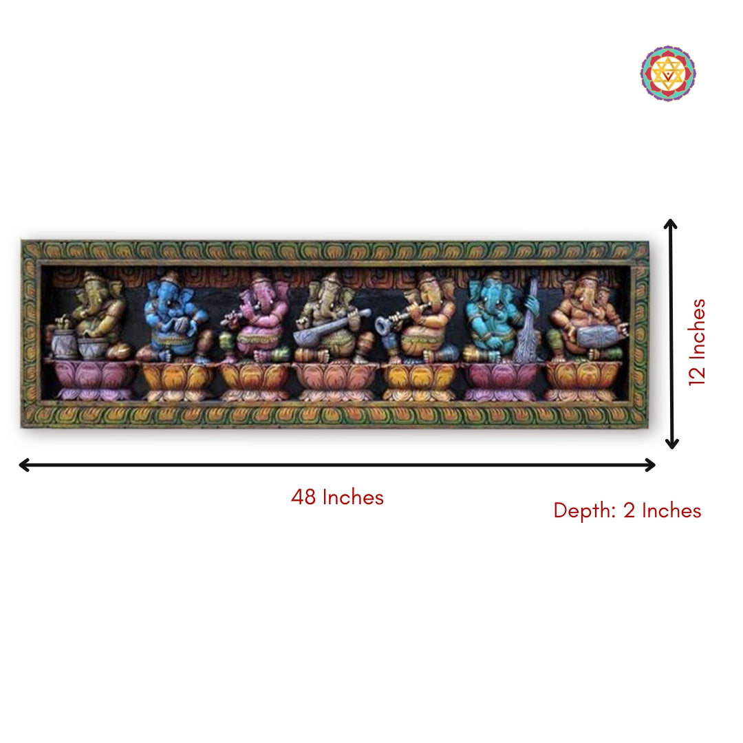 handcarved wooden musical ganesha panel/wall hanging-Multicolour