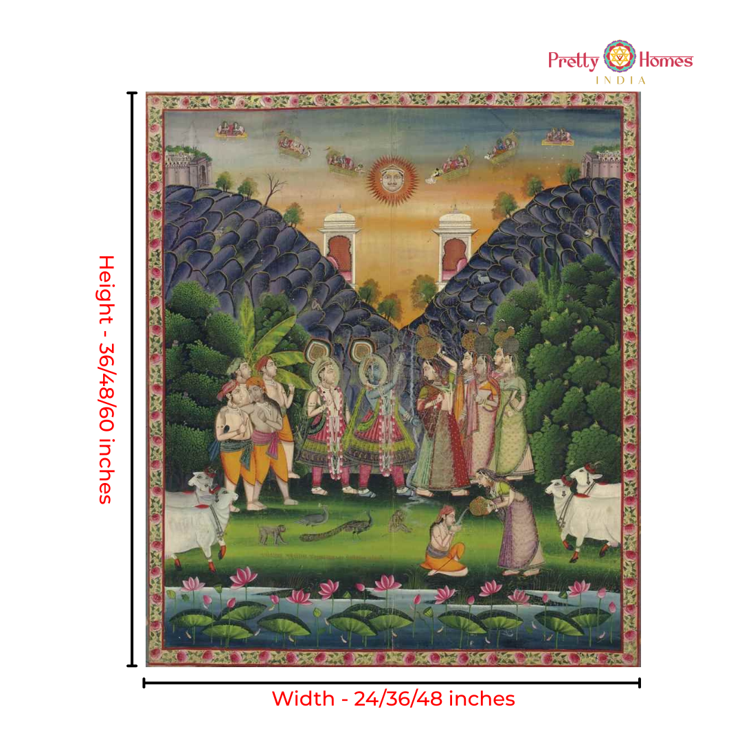 Handpainted Pichwai – Vintage Finish Shrinathji with Gopis & Shepherds