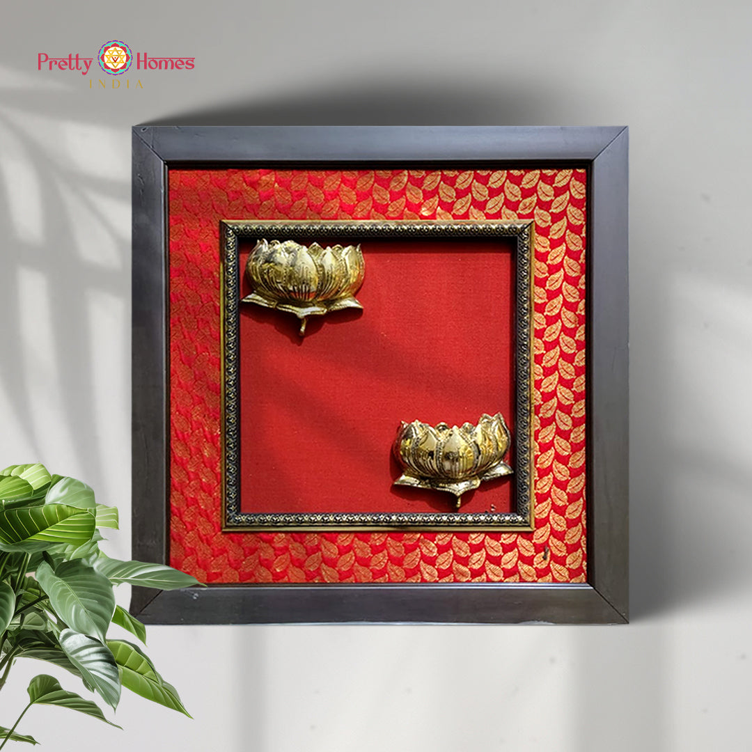 Handcrafted brass lotus wall frame with double flower design