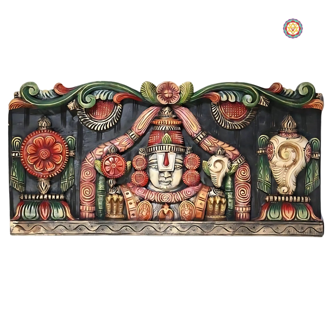 Tirumala Balaji / Tirupati Balaji Woodcarved wall mount. Wall panel. Wall decor