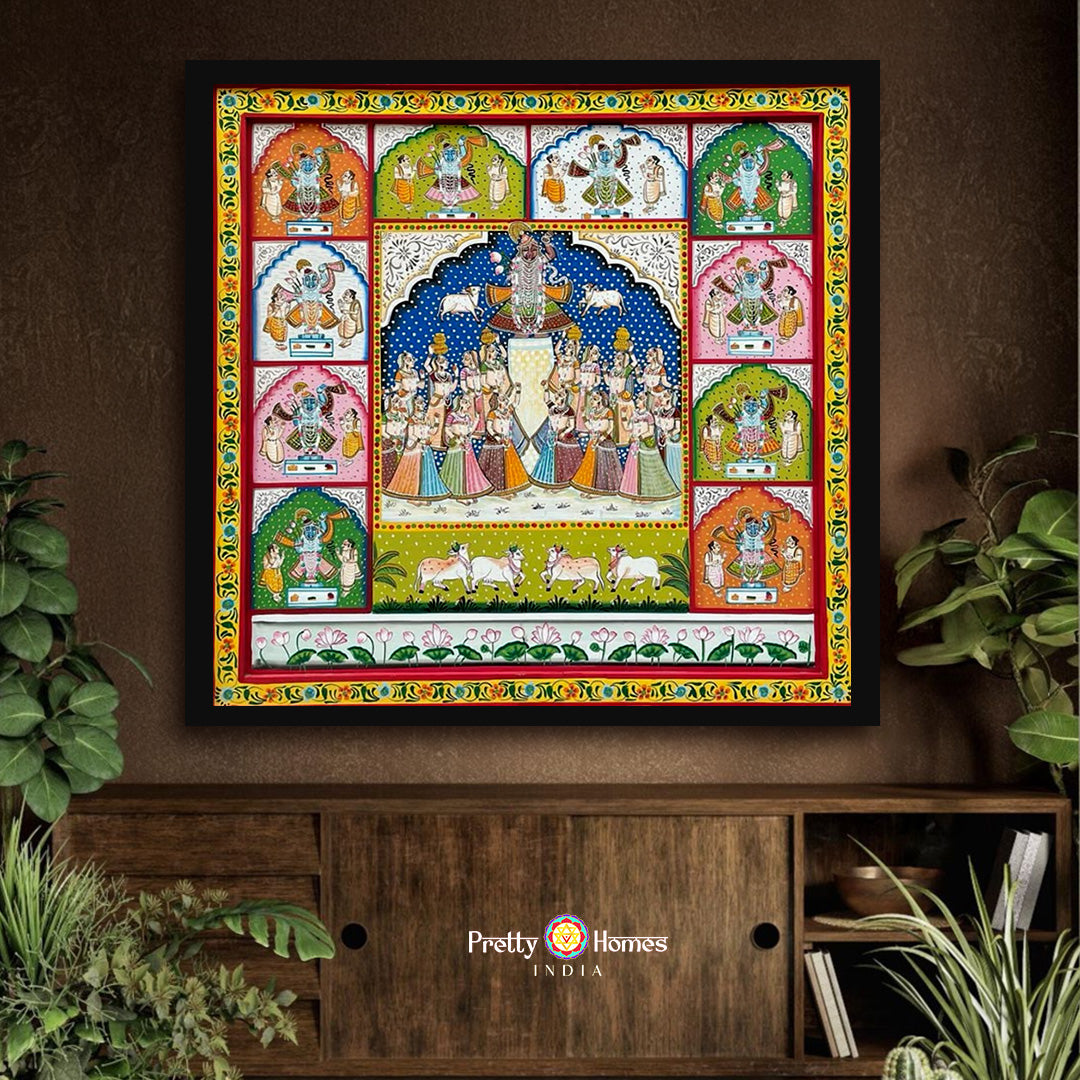 Handpainted Pichwai different swaroops of Shrinathji full view