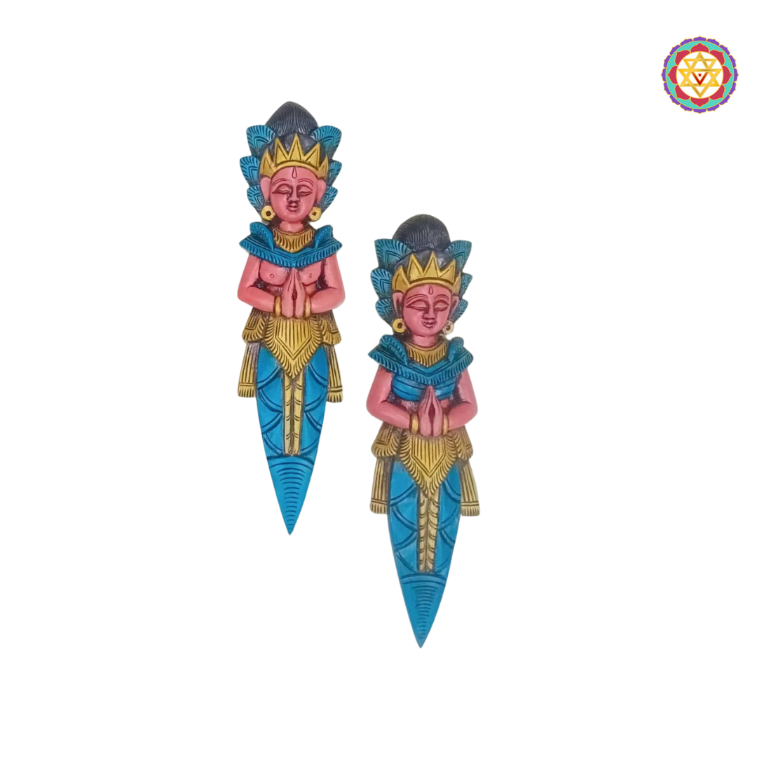 Woodcarved Ram Sita Wall Hanging | Mahogany Wood | Divine Union Art (a pair)