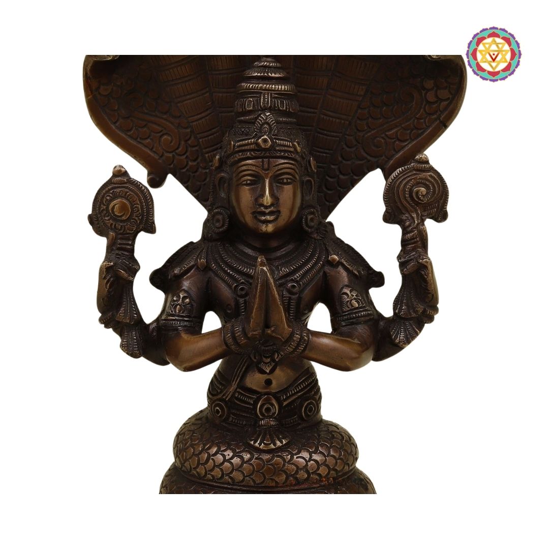 Brass Patanjali Statue ,God of yoga – Copper Finish – 11”