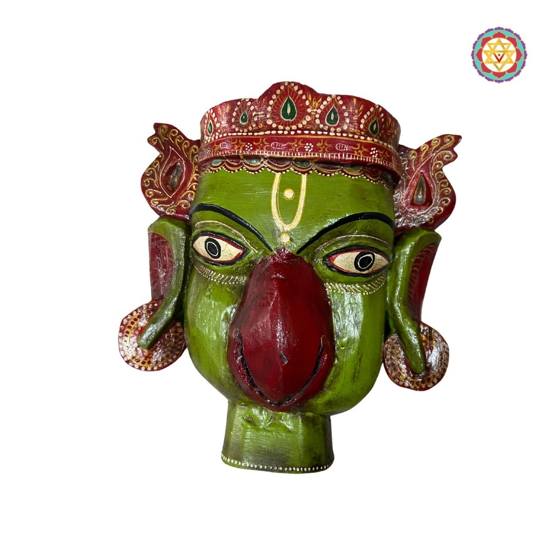Handcrafted Garuda wooden mask wall decor with red and green detailing