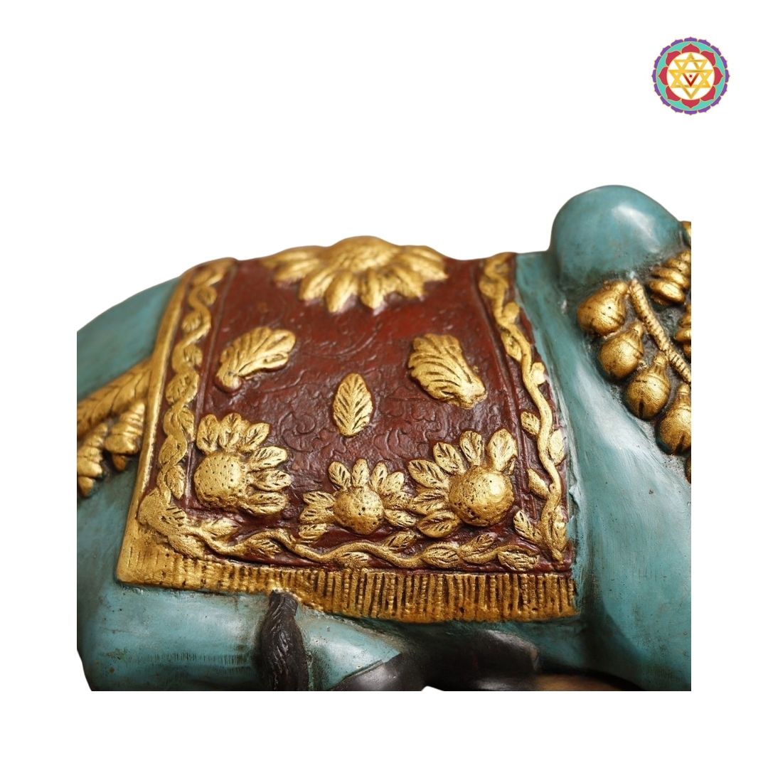 Brass Nandi Idol – The Sacred Blue Bull with Golden Accents, 11 Inch | Spiritual & Decorative Statue