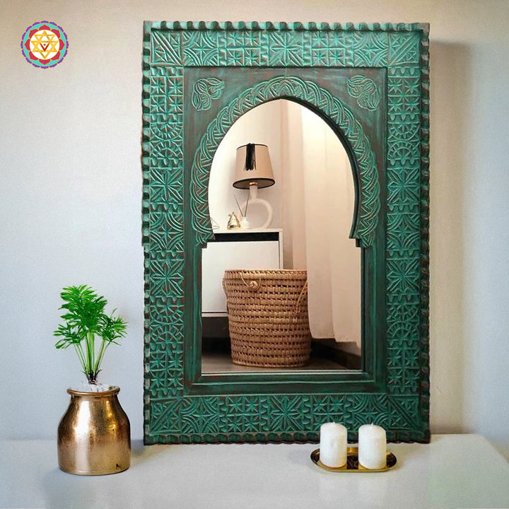 Wood carved Moroccan style Hand Carved Wooden Mirror Frame in Vintage Style - Wall Decor.