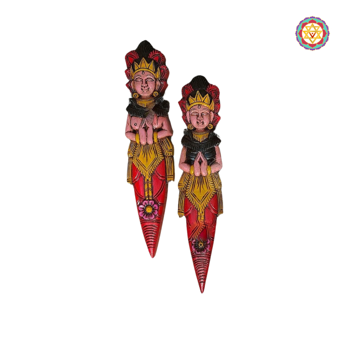 Woodcarved Ram Sita Wall Hanging | Mahogany Wood | Divine Union Art (a pair)
