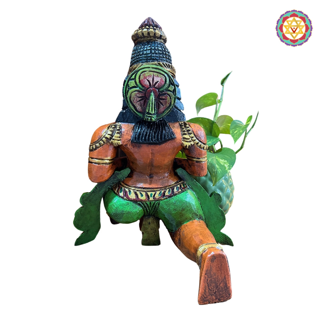 Woodcarved Sitting Hanuman sculpture.