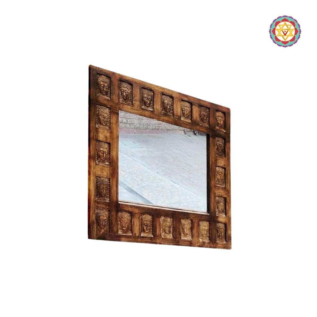 Displayed wooden frame with mirror insert