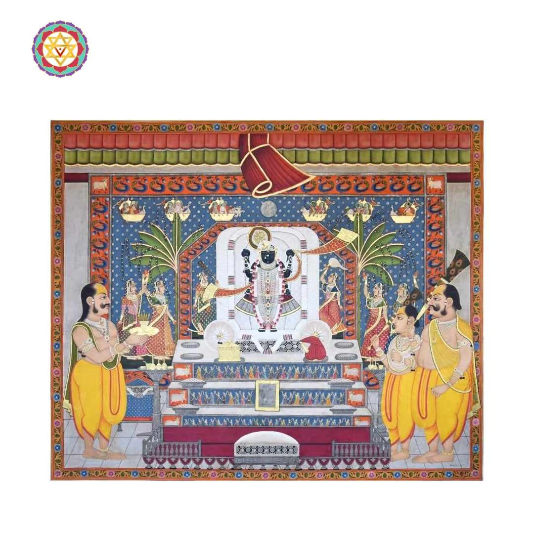 Handcrafted Pichwai textile art featuring peacock and tree of life motifs for cultural decor