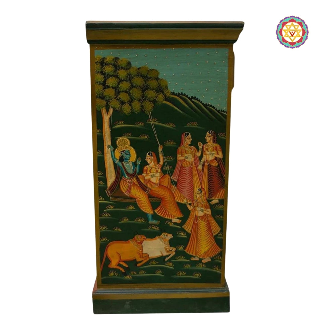 Side panel showing radha krishna pichwai paintings with traditional floral details. A perfect addition to pichwai home decor.