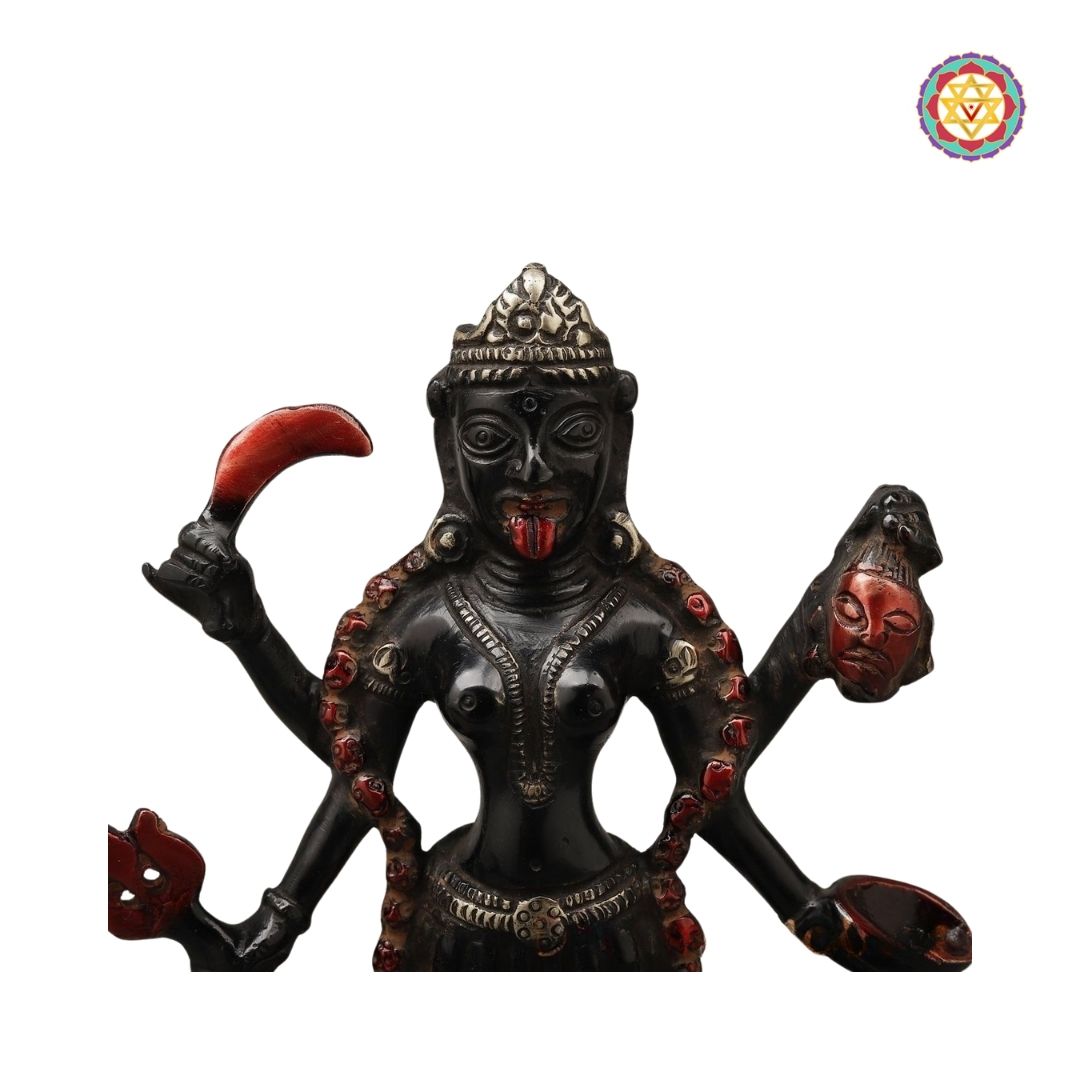 detailed shot of Kali base showing ritual motifs and artisanal paintwork