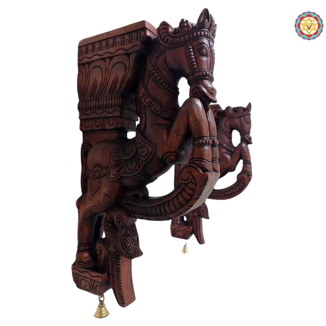 Woodcarved horse brackets with peacock/annams.carvings